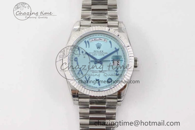 Snug Day Date 40mm SS 904L Steel TWF 1:1 Best Edition Ice Blue Arabic Dial on SS Bracelet A 2357
