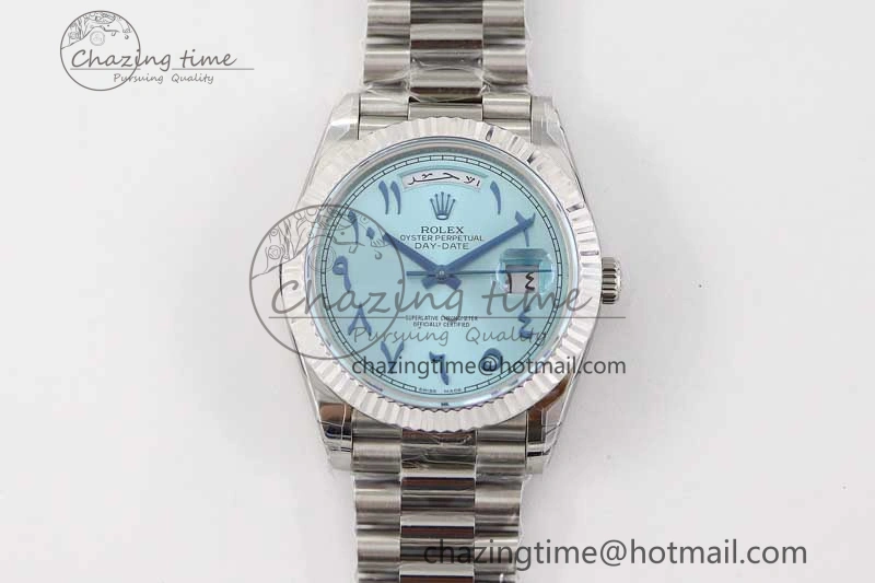 Snug Day Date 40mm SS 904L Steel TWF 1:1 Best Edition Ice Blue Arabic Dial on SS Bracelet A 2357