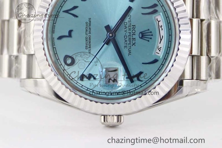 Snug Day Date 40mm SS 904L Steel TWF 1:1 Best Edition Ice Blue Arabic Dial on SS Bracelet A 2357