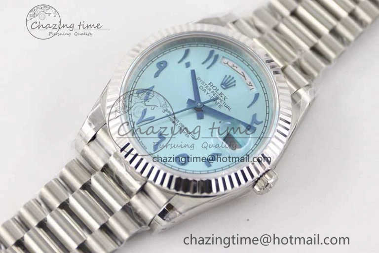 Snug Day Date 40mm SS 904L Steel TWF 1:1 Best Edition Ice Blue Arabic Dial on SS Bracelet A 2357