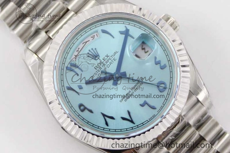 Snug Day Date 40mm SS 904L Steel TWF 1:1 Best Edition Ice Blue Arabic Dial on SS Bracelet A 2357