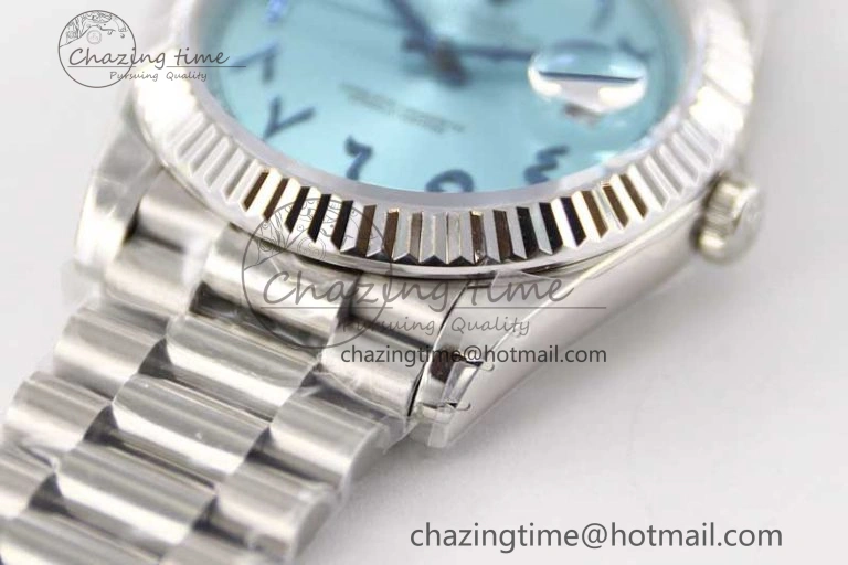 Snug Day Date 40mm SS 904L Steel TWF 1:1 Best Edition Ice Blue Arabic Dial on SS Bracelet A 2357