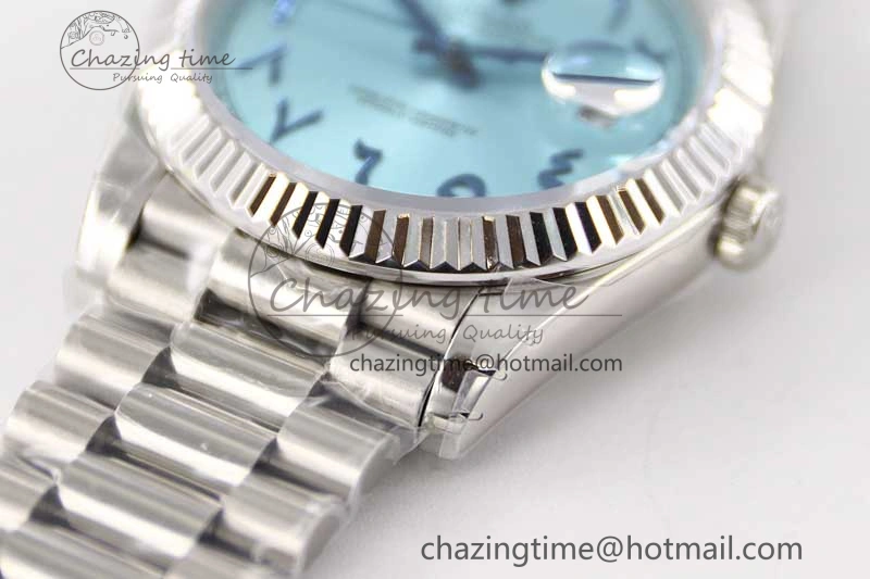 Snug Day Date 40mm SS 904L Steel TWF 1:1 Best Edition Ice Blue Arabic Dial on SS Bracelet A 2357