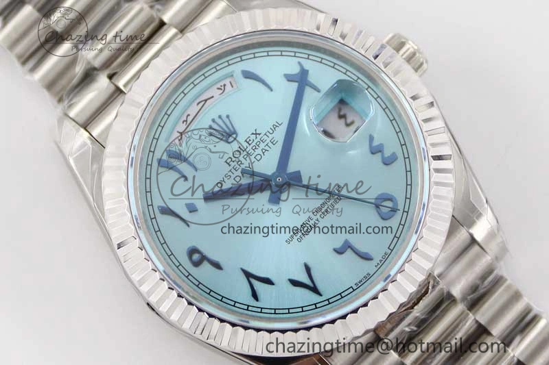 Snug Day Date 40mm SS 904L Steel TWF 1:1 Best Edition Ice Blue Arabic Dial on SS Bracelet A 2357