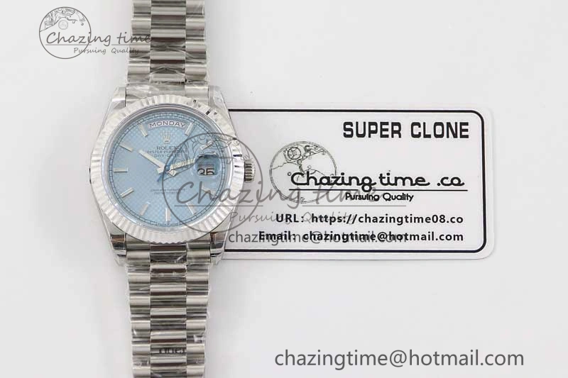 Day Date 40mm SS 904L Steel TWF 1:1 Best Edition Ice Blue Dial on SS Bracelet A Chic 2361