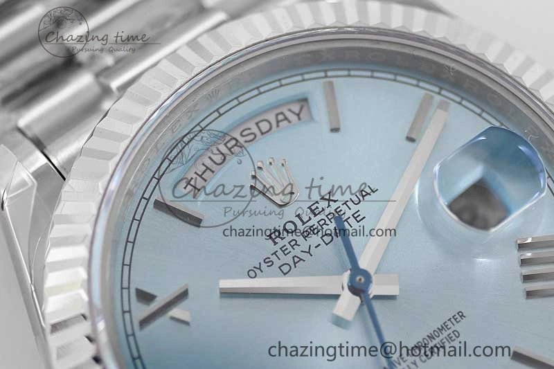 Day Date 40mm SS 904L Steel TWF 1:1 Best Edition Ice Blue Roman Dial on SS Bracelet A Stretchable 2359