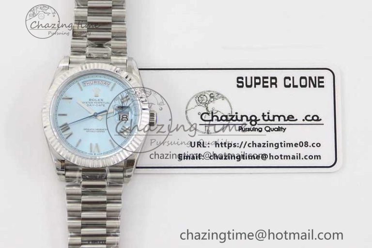 Day Date 40mm SS 904L Steel TWF 1:1 Best Edition Ice Blue Roman Dial on SS Bracelet A Stretchable 2359