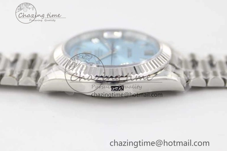 Day Date 40mm SS 904L Steel TWF 1:1 Best Edition Ice Blue Roman Dial on SS Bracelet A Stretchable 2359