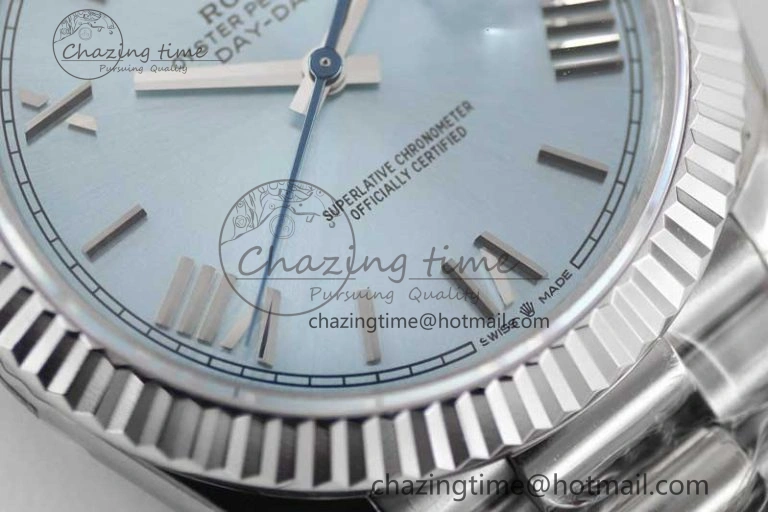 Day Date 40mm SS 904L Steel TWF 1:1 Best Edition Ice Blue Roman Dial on SS Bracelet A Stretchable 2359