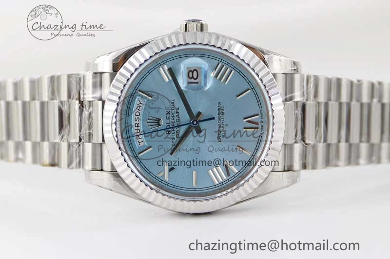 Day Date 40mm SS 904L Steel TWF 1:1 Best Edition Ice Blue Roman Dial on SS Bracelet A Stretchable 2359