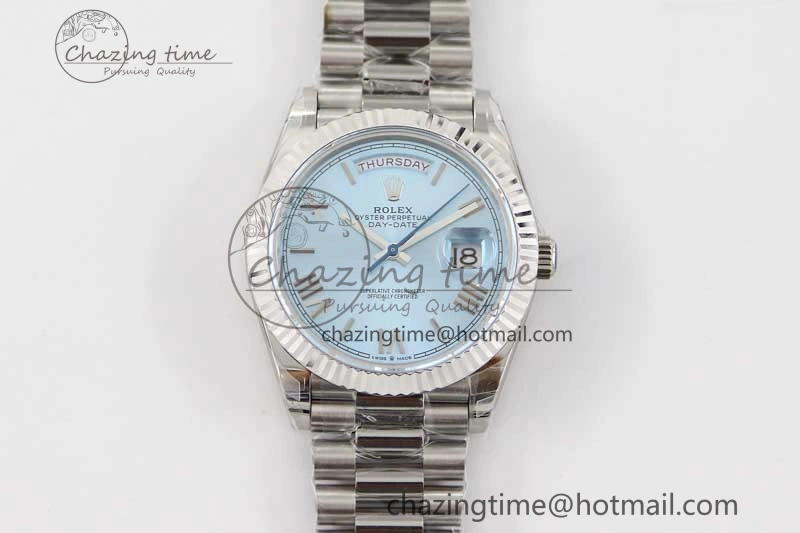 Day Date 40mm SS 904L Steel TWF 1:1 Best Edition Ice Blue Roman Dial on SS Bracelet A Stretchable 2359