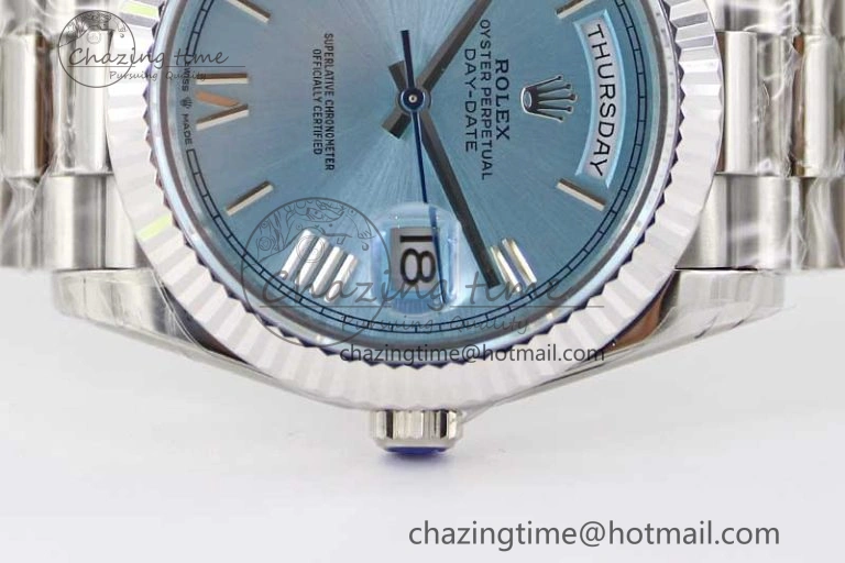 Day Date 40mm SS 904L Steel TWF 1:1 Best Edition Ice Blue Roman Dial on SS Bracelet A Stretchable 2359