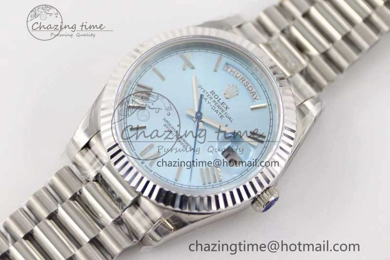 Day Date 40mm SS 904L Steel TWF 1:1 Best Edition Ice Blue Roman Dial on SS Bracelet A Stretchable 2359