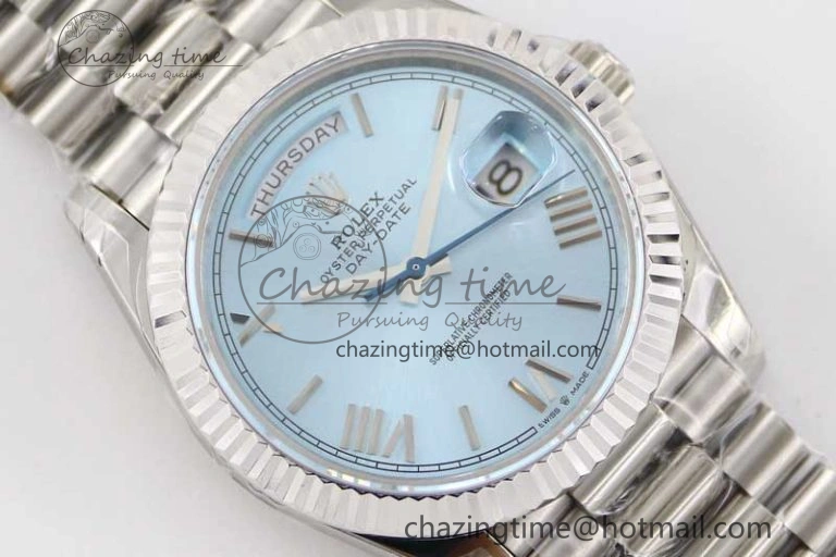 Day Date 40mm SS 904L Steel TWF 1:1 Best Edition Ice Blue Roman Dial on SS Bracelet A Stretchable 2359