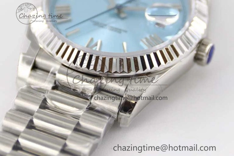 Day Date 40mm SS 904L Steel TWF 1:1 Best Edition Ice Blue Roman Dial on SS Bracelet A Stretchable 2359