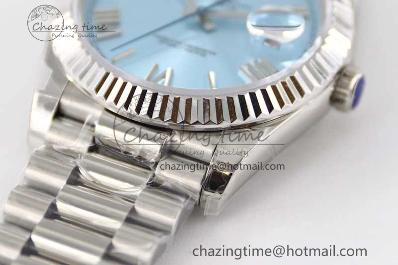 Day Date 40mm SS 904L Steel TWF 1:1 Best Edition Ice Blue Roman Dial on SS Bracelet A Stretchable 2359