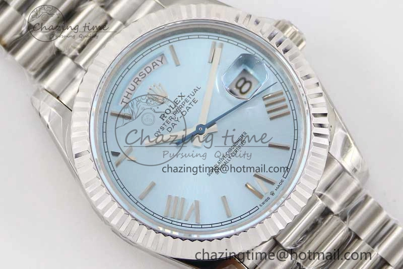 Day Date 40mm SS 904L Steel TWF 1:1 Best Edition Ice Blue Roman Dial on SS Bracelet A Stretchable 2359