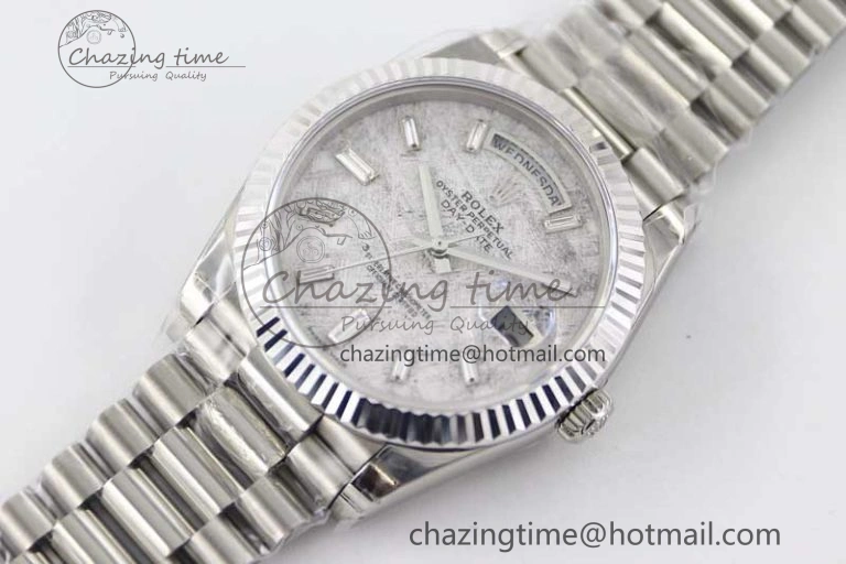 Day Date 40mm SS 904L Steel TWF 1:1 Best Edition Meteorite Crystal Dial on SS Bracelet A Vibrant 2360