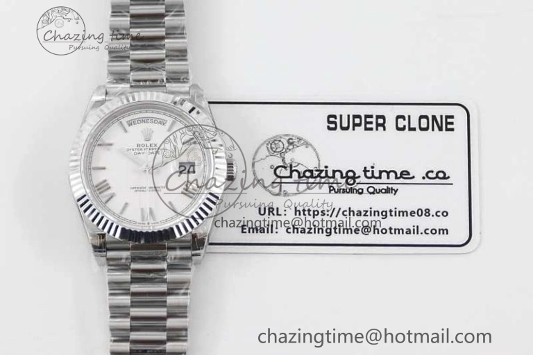 FlexibleFit Day Date 40mm SS 904L Steel TWF 1:1 Best Edition White Roman Dial on SS Bracelet A 2353