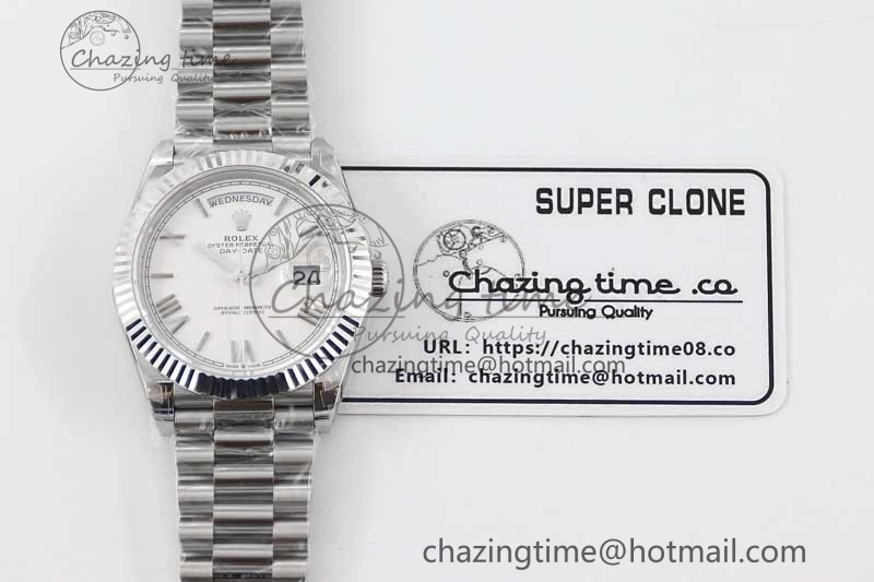 FlexibleFit Day Date 40mm SS 904L Steel TWF 1:1 Best Edition White Roman Dial on SS Bracelet A 2353