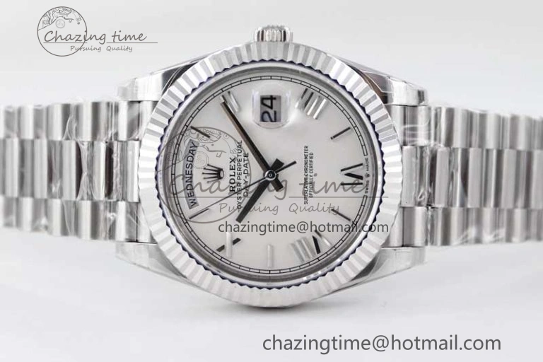 FlexibleFit Day Date 40mm SS 904L Steel TWF 1:1 Best Edition White Roman Dial on SS Bracelet A 2353