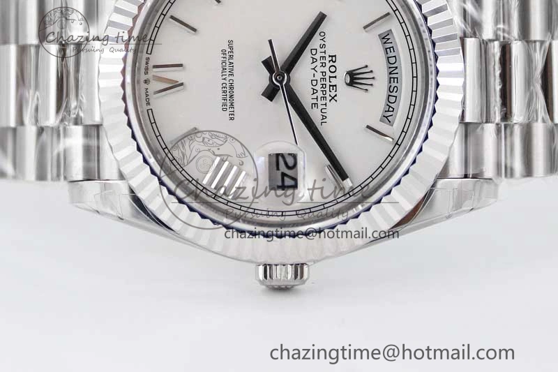 FlexibleFit Day Date 40mm SS 904L Steel TWF 1:1 Best Edition White Roman Dial on SS Bracelet A 2353
