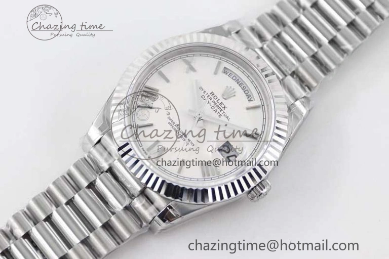 FlexibleFit Day Date 40mm SS 904L Steel TWF 1:1 Best Edition White Roman Dial on SS Bracelet A 2353