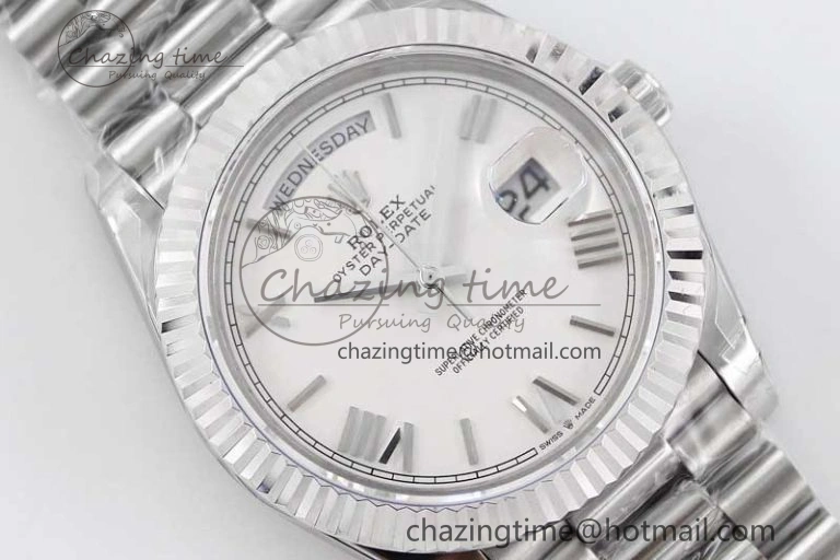 FlexibleFit Day Date 40mm SS 904L Steel TWF 1:1 Best Edition White Roman Dial on SS Bracelet A 2353