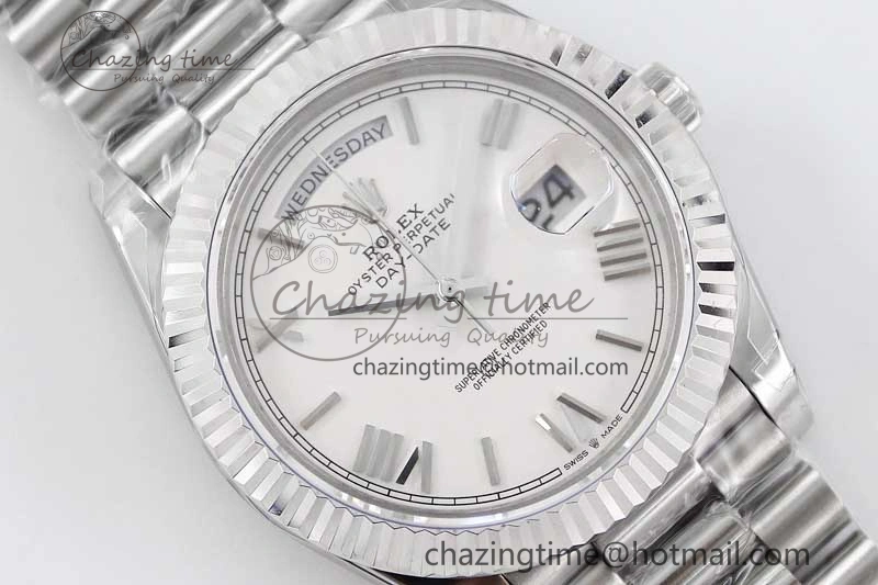 FlexibleFit Day Date 40mm SS 904L Steel TWF 1:1 Best Edition White Roman Dial on SS Bracelet A 2353