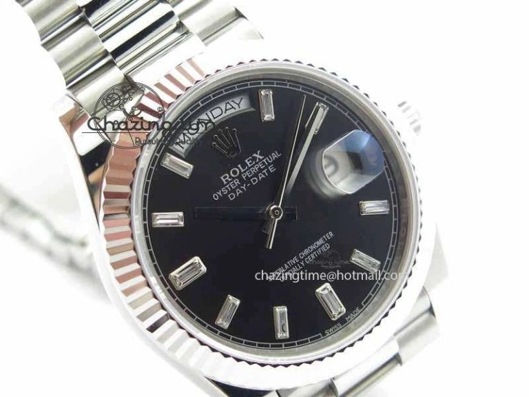 Sophisticated Day Date 40mm SS BP Maker Best Edition Black Dial Diamond Markers On SS Bracelet ETA 3692