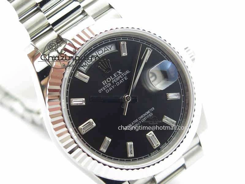 Sophisticated Day Date 40mm SS BP Maker Best Edition Black Dial Diamond Markers On SS Bracelet ETA 3692
