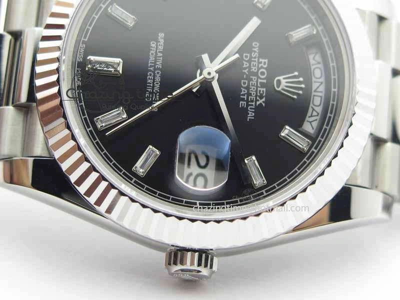 Sophisticated Day Date 40mm SS BP Maker Best Edition Black Dial Diamond Markers On SS Bracelet ETA 3692