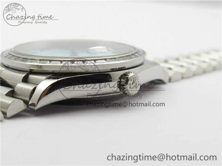 SmoothTexture Day Date 40mm SS BP Maker Best Edition Crystal Bezel Blue Dial Arabic Markers On SS Bracelet A 2885