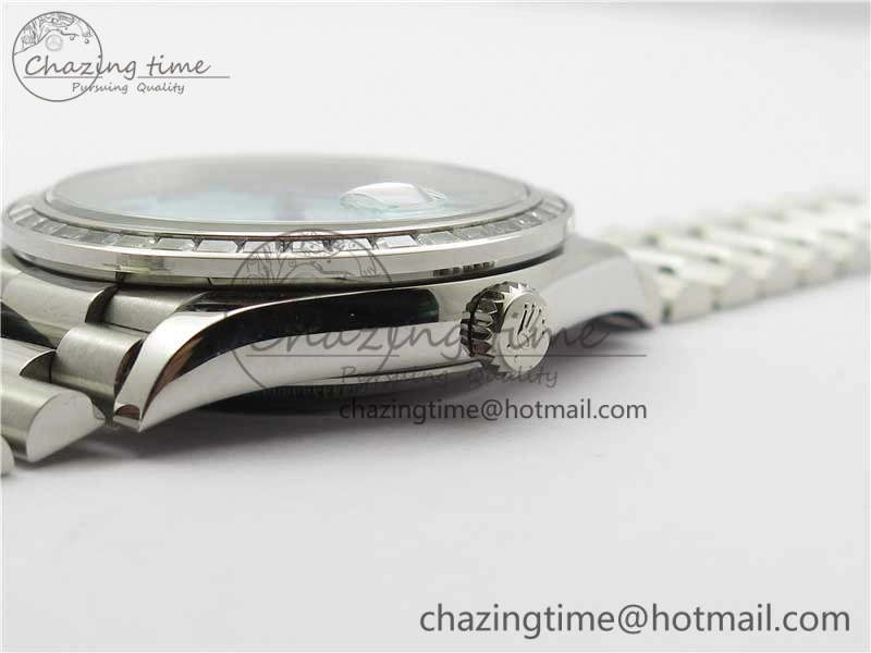 SmoothTexture Day Date 40mm SS BP Maker Best Edition Crystal Bezel Blue Dial Arabic Markers On SS Bracelet A 2885