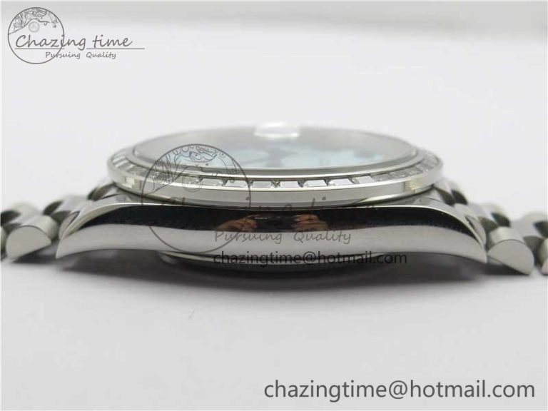 SmoothTexture Day Date 40mm SS BP Maker Best Edition Crystal Bezel Blue Dial Arabic Markers On SS Bracelet A 2885