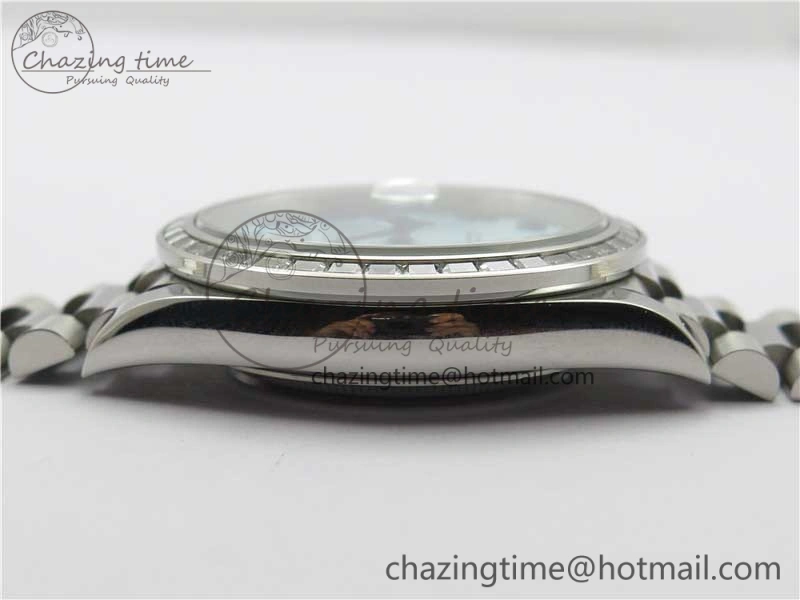 SmoothTexture Day Date 40mm SS BP Maker Best Edition Crystal Bezel Blue Dial Arabic Markers On SS Bracelet A 2885