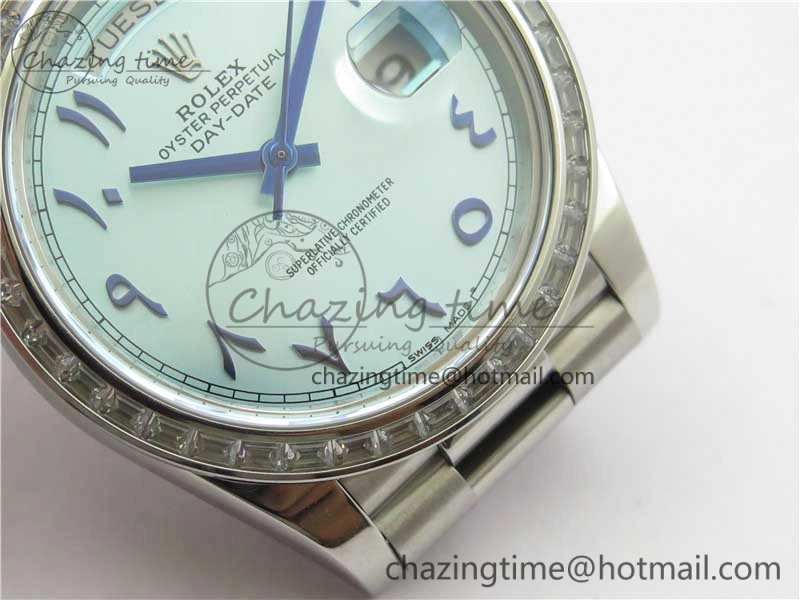 SmoothTexture Day Date 40mm SS BP Maker Best Edition Crystal Bezel Blue Dial Arabic Markers On SS Bracelet A 2885