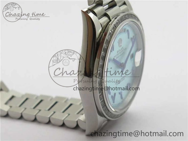 SmoothTexture Day Date 40mm SS BP Maker Best Edition Crystal Bezel Blue Dial Arabic Markers On SS Bracelet A 2885