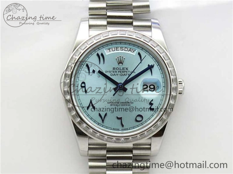 SmoothTexture Day Date 40mm SS BP Maker Best Edition Crystal Bezel Blue Dial Arabic Markers On SS Bracelet A 2885