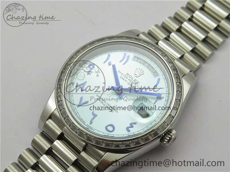 SmoothTexture Day Date 40mm SS BP Maker Best Edition Crystal Bezel Blue Dial Arabic Markers On SS Bracelet A 2885