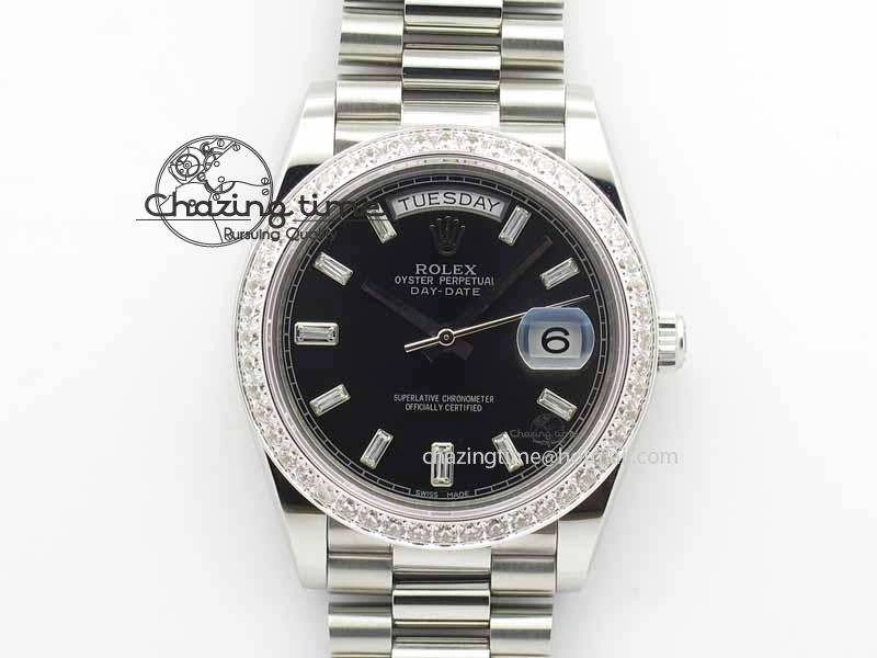 Day Date 40mm SS BP Maker Best Edition Diamond Bezel Black Dial On SS Bracelet A Sporty 3695