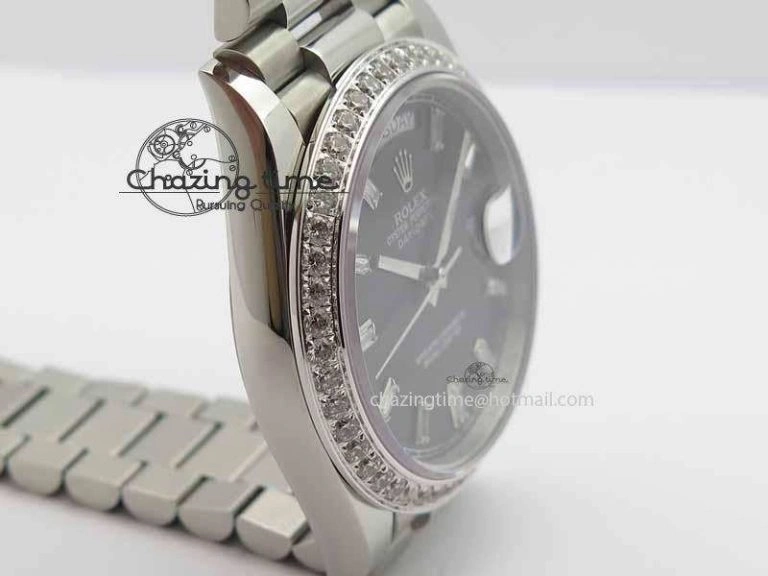Day Date 40mm SS BP Maker Best Edition Diamond Bezel Black Dial On SS Bracelet A Sporty 3695