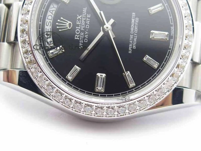 Day Date 40mm SS BP Maker Best Edition Diamond Bezel Black Dial On SS Bracelet A Sporty 3695