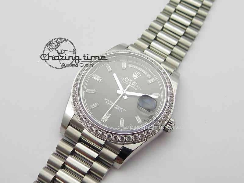 Day Date 40mm SS BP Maker Best Edition Diamond Bezel Black Dial On SS Bracelet A Sporty 3695