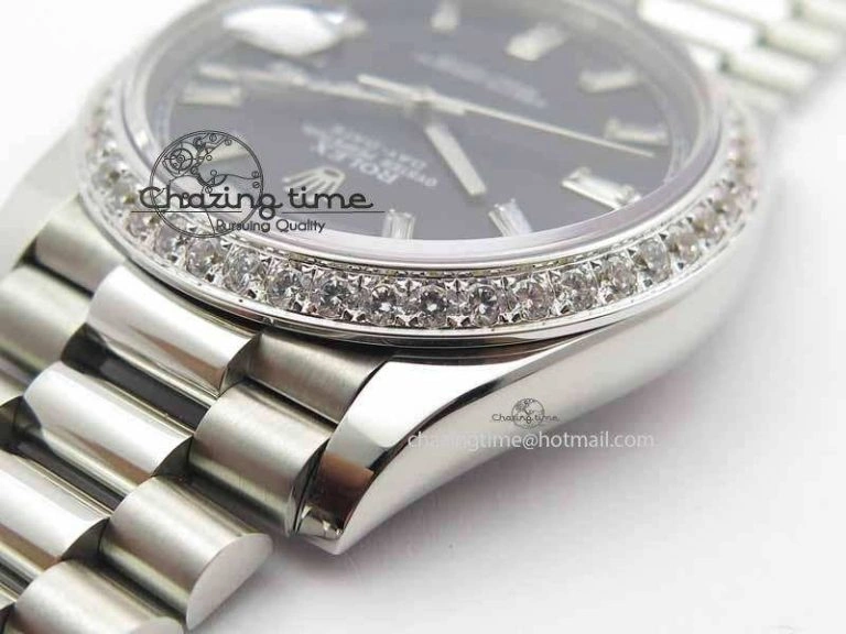 Day Date 40mm SS BP Maker Best Edition Diamond Bezel Black Dial On SS Bracelet A Sporty 3695