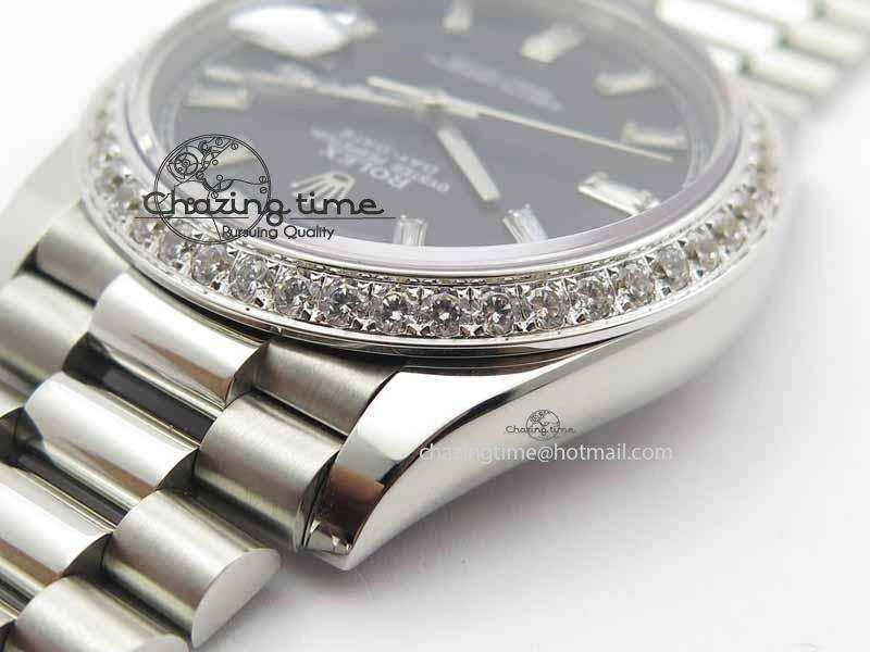 Day Date 40mm SS BP Maker Best Edition Diamond Bezel Black Dial On SS Bracelet A Sporty 3695
