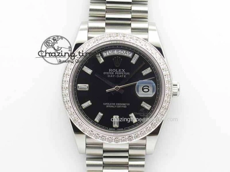 Day Date 40mm SS BP Maker Best Edition Diamond Bezel Black Dial On SS Bracelet ETA Supportive 3693