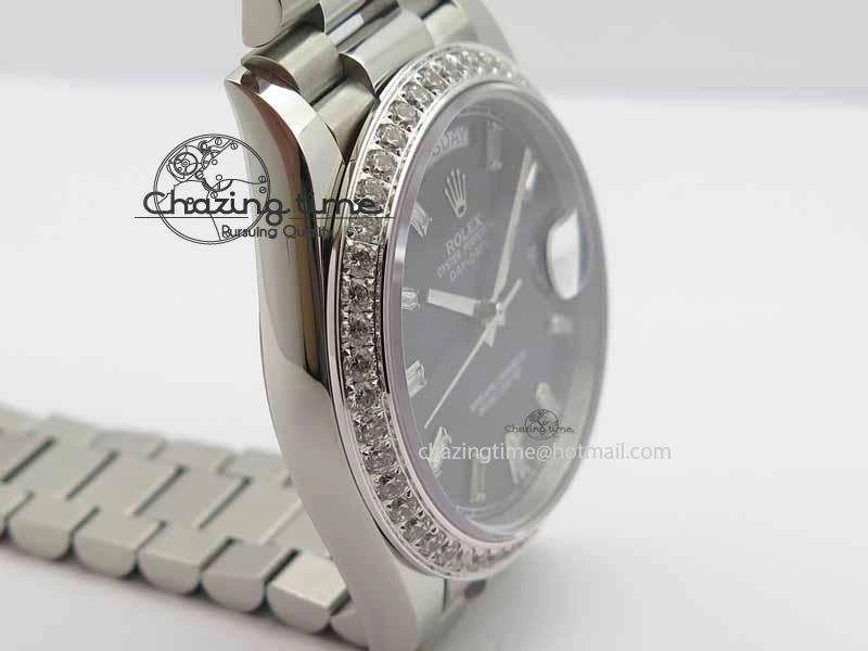 Day Date 40mm SS BP Maker Best Edition Diamond Bezel Black Dial On SS Bracelet ETA Supportive 3693