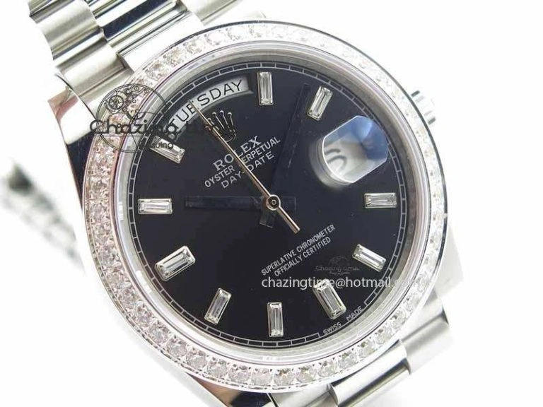 Day Date 40mm SS BP Maker Best Edition Diamond Bezel Black Dial On SS Bracelet ETA Supportive 3693