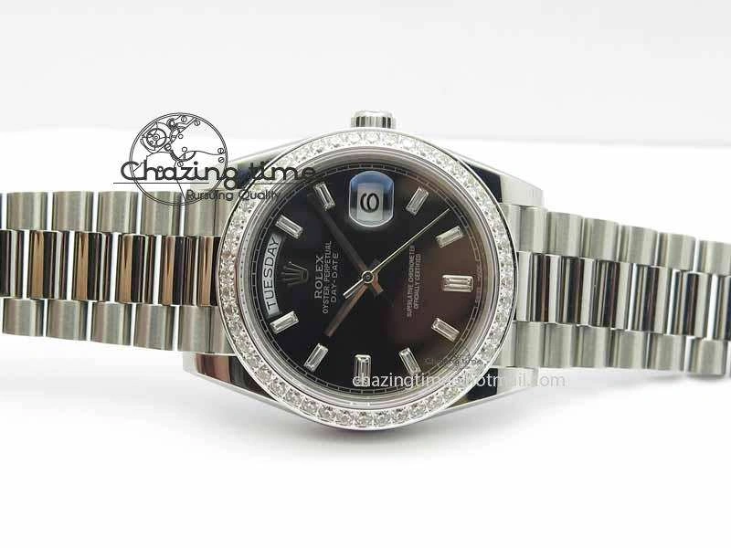Day Date 40mm SS BP Maker Best Edition Diamond Bezel Black Dial On SS Bracelet ETA Supportive 3693